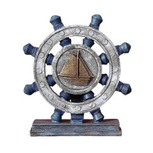 (Blue) Ship Steering Wheel Nautical Rudder Ornament Mediterranean Style For Desktop Blue