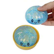 (Blue) Glitter Steamed Bun Squishy Toy, Cute Stress Relief Fidget Toy, Portable Kneading Decompression Toy