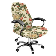 Universal Rotating Chair Cover, Removable Soft Desk Chair Slipcover with Vintage Rose & Butterfly Print – Compatible with Most Office Chairs