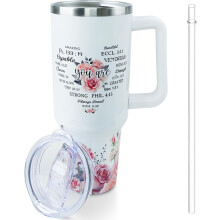 Christelijke inspirerende drinkbeker met Jezus-motief (1,2 liter) met handvat en rietje - Cadeau voor vrouwen, moeders, vriendinnen, zussen,