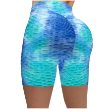 Dames shorts met hoge taille, bubbelmodel, heupliftend effect, buikcontrole en billenliftend effect, gestructureerde leggings voor yoga/workout –