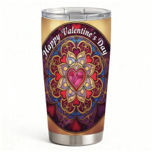 Kunst Mandala Hjertemønster Rustfrit Stål Varmt Koldt Tumbler med Låg, Rejsekaffekop, Feriegave til Kvinder