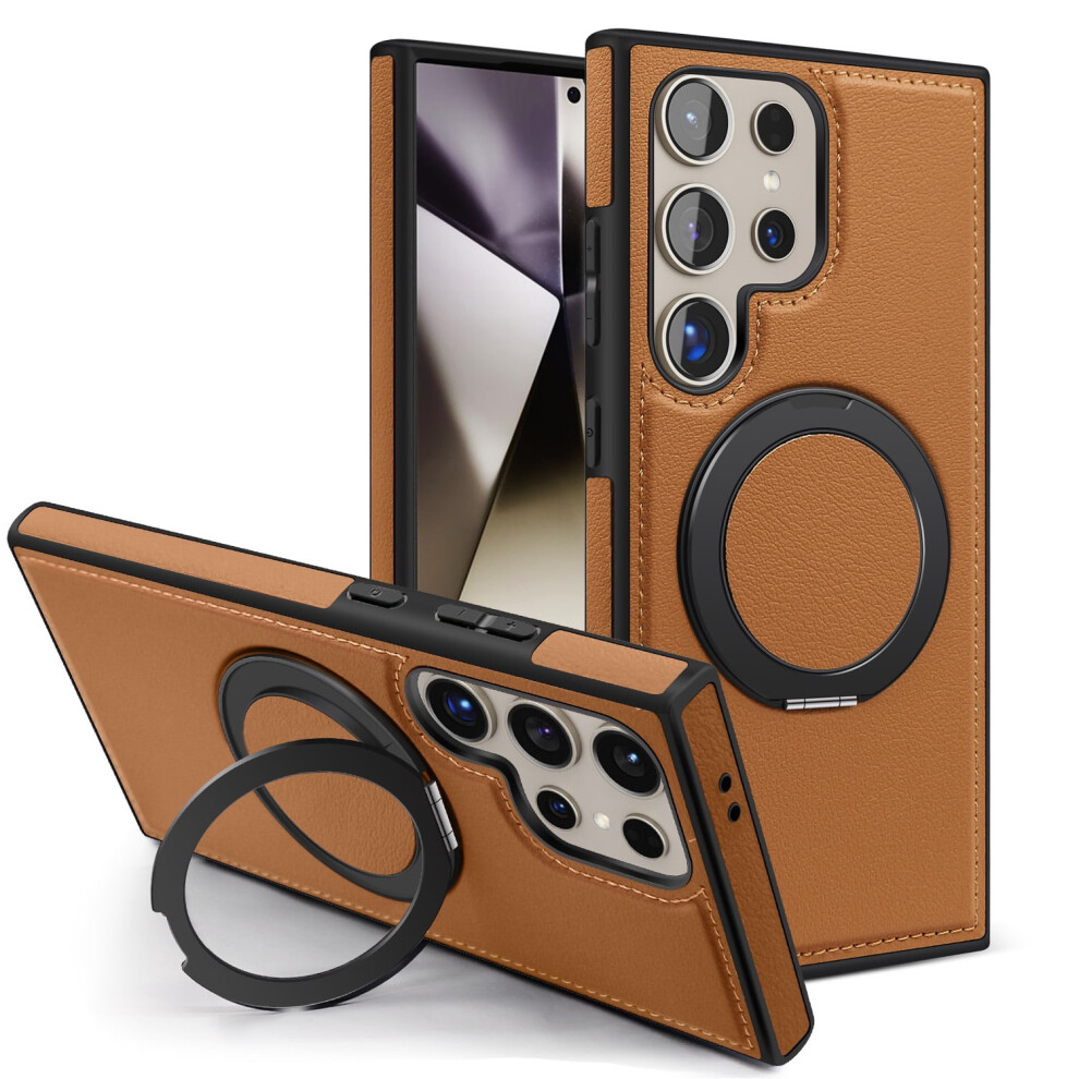 Pu Leather Case For Samsung Galaxy S24 Ultra Â Magnetic, Magsafe-Compatible With Ring Stand & Kickstand, Brown 9479868041844