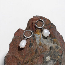 Baroque Pearl Earrings Silver Dangle Studs