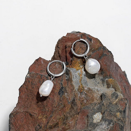 Baroque Pearl Earrings Silver Dangle Studs