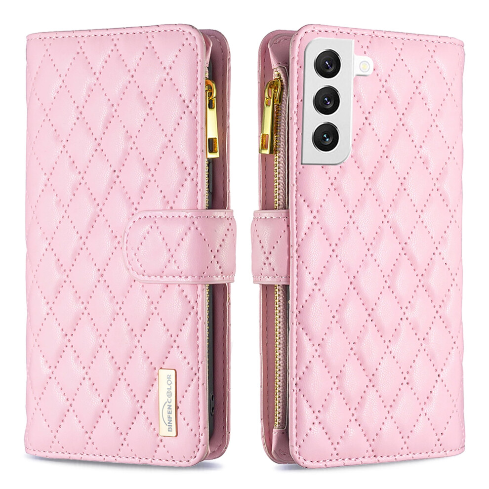 Compatible With Samsung Galaxy S23 Zipper Wallet Case Â Pu Leather Flip Cover With 9 Card Slots, Magnetic Clasp & Wrist Strap, Pink 9479868041486