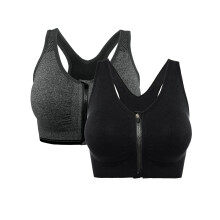 Damsport-bh, 2-pack sport-bh med dragkedja framtill, racerback-tränings-bh, avtagbart linne med vaddering, yoga-sport-bh med dragkedja framtill
