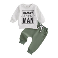 Baby Boy2Peice Sæt Bogstaver Grafisk Langærmet Pullover Snørebukser Outfits Casual Efterår Vinter Joggingdragter Grå 3-6 Måneder