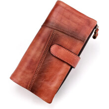 Genuine Leather Long Wallet for Women Vintage Checkbook Wallets with RFID Blocking Card Holder (Coffee color)