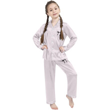 Ensemble pantalon à manches longues, chemise à col boutonné en satin de soie imprimé nœud papillon, tenue deux pièces pour filles de 3 à 14