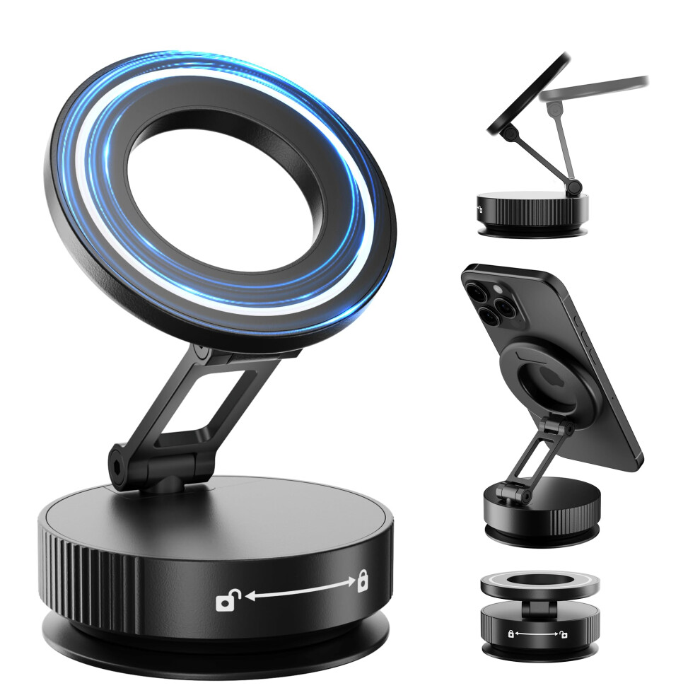 Upgraded Car Phone Mount Compatible With Magsafe With 360 Rotation And Vacuum Suction Base, Zinc Alloy Black 9092120189131