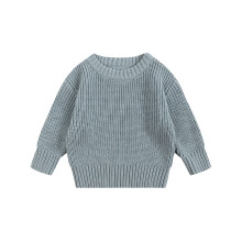 Strikpullover til småbørn med rund hals, lange ærmer, himmelblå, varm vinterpullover til babypiger, babytøj til drenge, 3-6 måneder