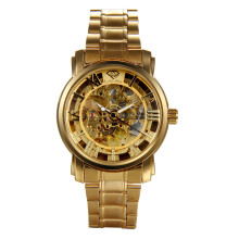 Mechanical Watch for Men, Roman Numeral Dial Stainless Steel Strap Hollow Transparent Bottom Cover Automatic Movement Watch