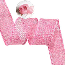 Drahtverstärkte Bänder zum Verpacken von Geschenken, Schleifen, Kränzen, Weihnachtsbäumen und Blumensträußen – Juteband (Rosa)