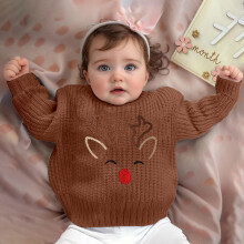 Girls' Hand-Embroidered Knit Sweater Floral Design Soft