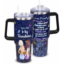 Bästa vän-tumbler - Födelsedagspresent till bästa vänner, vänpresent - 120 ml rostfritt ståltumbler med handtag och sugrör