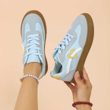 Suede Lace Up Flat Casual Shoes Comfortable Loafers For Daily Walking And Outing Light Blue 37