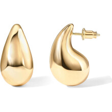 14K Gold Plated 925 Sterling Silver Post Teardrop Chunky Hoop Earrings - Lightweight Drop Earrings for Women - Designer Dupe