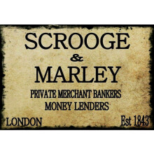 SCROOGE & MARLEY MONEY Comhartha Miotail Stíl Seanré, beár teach tábhairne mancave Méid: 8x12 Orlach