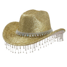 Cowboy Hat For Men And Women With Shiny 3D Round Gemstones Rhinestone Fringes Western Style Fashion Sun Hat For Outdoor Events