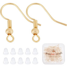 120 crochets de boucles d'oreilles plaqués or 18 carats, style français, avec boule et spirale, apprêts pour boucles d'oreilles pendantes de 18 mm
