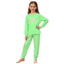 Girls Outfits Set 2 Piece Home Clothes Set Kids Bow Print Long Sleeve Crewneck Top Ankle-Tied Bottoms Ages 3-14 Years Stylish Outfit