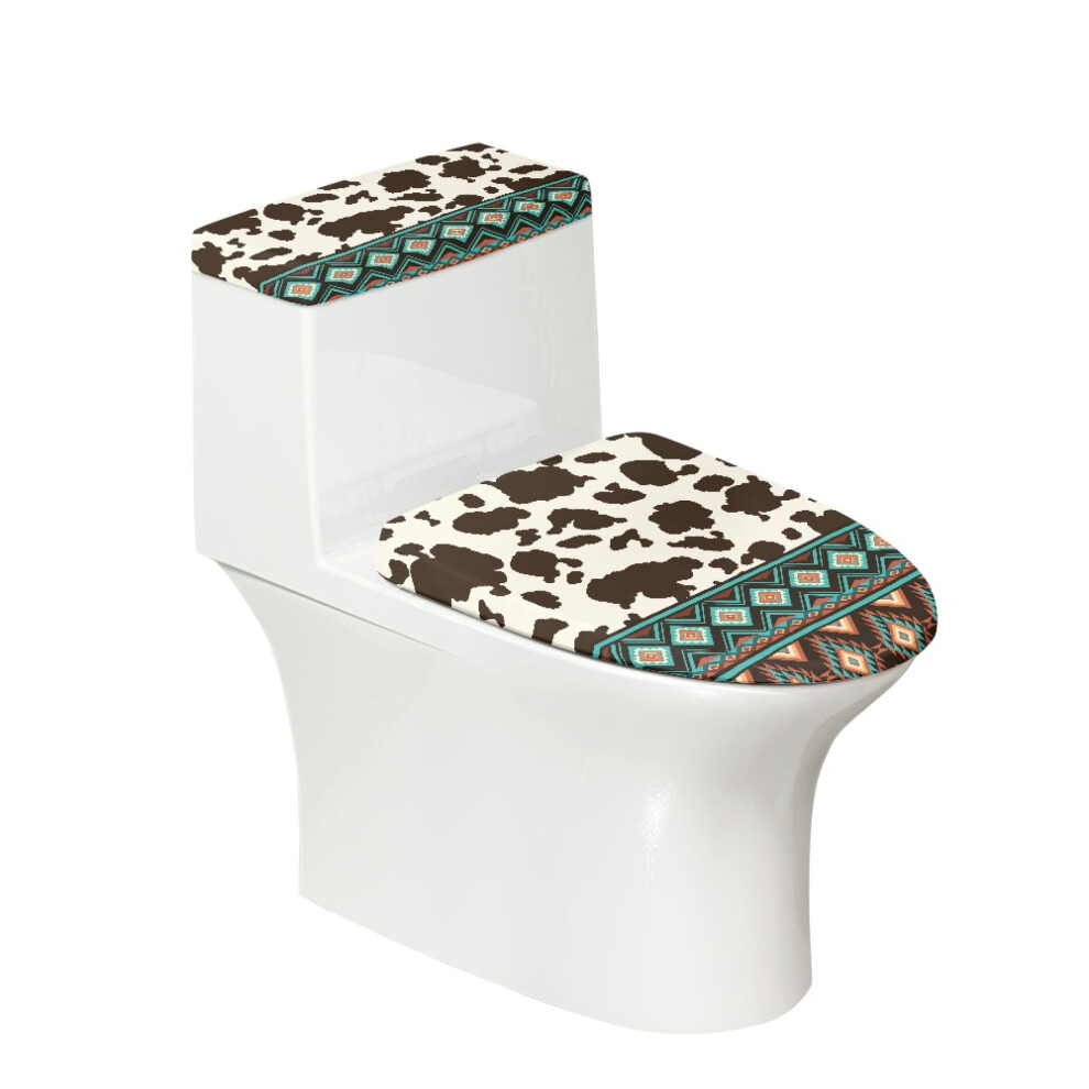Geometric Cow Pattern Fashion For Toilet Stretch Toilet Lid Cover And Toilet Tank Lid Cover Elastic Edge Universal Easy To Clean 9479868150348