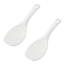 Nonstick Rice Paddle 2 Pack, Heat-Resistant Plastic Serving Spoon for Rice Cooker, Easy Clean & Store, Comfort Grip (White)