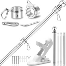 House Flag Pole Kit, 1" Spinning Stainless Steel Pole for 3x5 Flag, Wall/Post Mount, 2-Position Bracket & 360 Ring