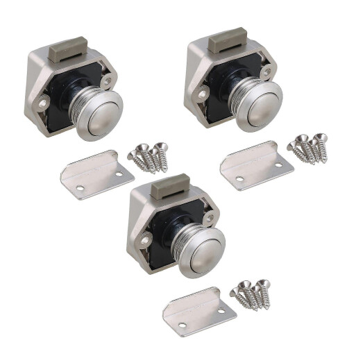 3 Pack RV Push Button Locks (Caravan, Cabinets, Drawers) - Keyless Entry