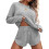 Women's Grey Knit Lounge Set Top and Shorts 1