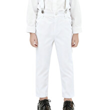 Wrinkle-Resistant No-Iron Boys' School Uniform Pants, Adjustable Waist, Durable Formal Trousers, Size 130, White