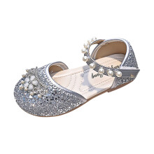 Girls Sparkle Princess Dress Shoes Bow Wedding Party Flower Bridesmaids Mary Jane Ballet Flats Silver 9-9.5 Years