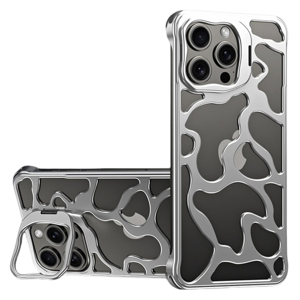 Aluminum Metal Case For Iphone 14 Pro Slim Frameless Hollow Heat Dissipation Design With BuiltâIn Camera Stand Silver 9092120199673