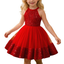 Sparkly Sequins Dress for Girls 2-7, Sleeveless Crewneck Glitter Mini Gown – Summer Party, Wedding, Prom (Compatible with Kids' Formal Wear)