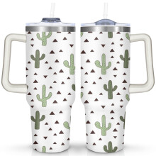 Kubek Cactus 40oz z uchwytem i słomką – stal nierdzewna, izolowany próżniowo, idealny dla kobiet, mężczyzn i przyjaciół – rocznica,
