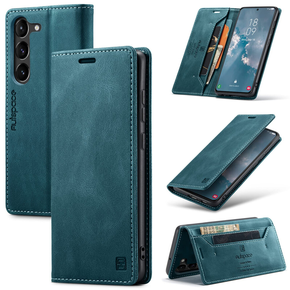 Wallet Case Leather Flip Cover Rfid Blocking Shockproof Magnetic For Samsung Galaxy S24 Fe Blue 9092120202014