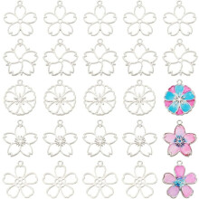 30pcs 5 Styles Alloy Open Back Bezel Pendants – Sakura Flower Frames for DIY UV Resin or Pressed Flower Jewelry Making