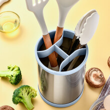 Large Rotatable Kitchen Utensil Holder, Stainless Steel 4-Compartment Counter Organizer for Spoons, Spatulas & Flatware – Compatible with Standard
