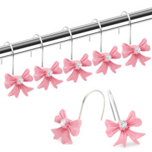 Decorative Bow Shower Curtain Hooks Rings Resin Double-Sided Shower Hooks for Bathroom, Set of 12, Pink