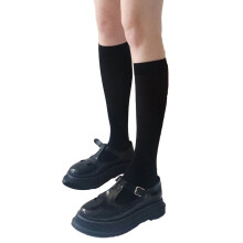 Xinwanna Piger Knælange Strømper Gymnasieuniform Dress Socks Sømløse Lange Crew Socks Åndbare Tynde Slouch Socks (Sort, 42cm)