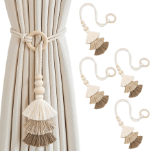 Wanwan Wooden Bead Curtain Tiebacks Bohemian Tassel Clasps