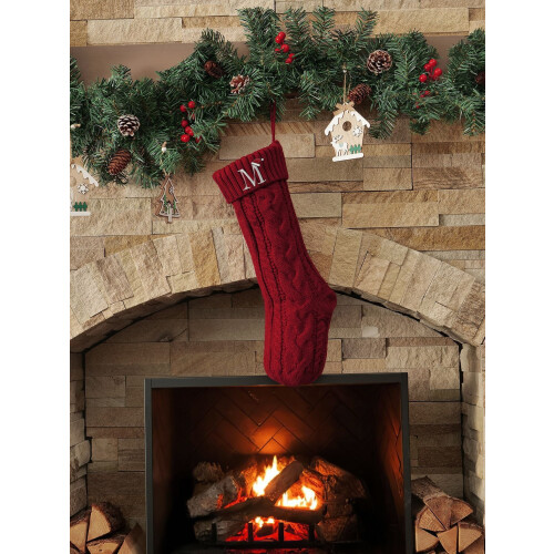 20" Embroidered Monogram Knitted Christmas Stocking