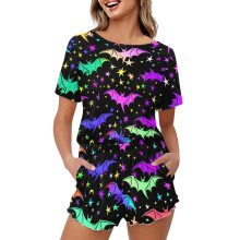 Halloween Bats dampyjamasset med fickstorlek S Kortärmad topp och shorts Loungewear Nattkläder 2-pack Kortärmad topp med shorts