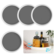 Platou rotativ antiderapant Lazy Susan de 25 cm, pachet de 4, pentru dulapuri de bucătărie, cămară, frigider și blat – Compatibil cu