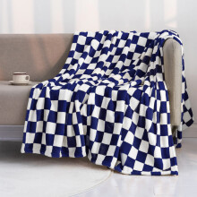 Checkered Flannel Blanket Polyester 100x70cm Black White