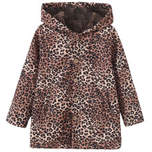Winterjacke für Kleinkinder (Jungen und Mädchen) mit Leopardenmuster, Kapuze, dick gefüttert, winddicht, mit Knöpfen, warm, langärmelig, mit