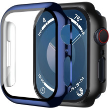 Carcasă rigidă din PC, pachet de 2, cu protecție de ecran din sticlă securizată încorporată, compatibilă cu Apple Watch Series 1-9