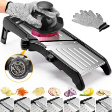 Multifunktionale Mandoline, 7-in-1-Gemüseschneider mit verstellbarer Edelstahlklinge, ideal für Kartoffeln, Zwiebeln und Pommes frites, inklusive