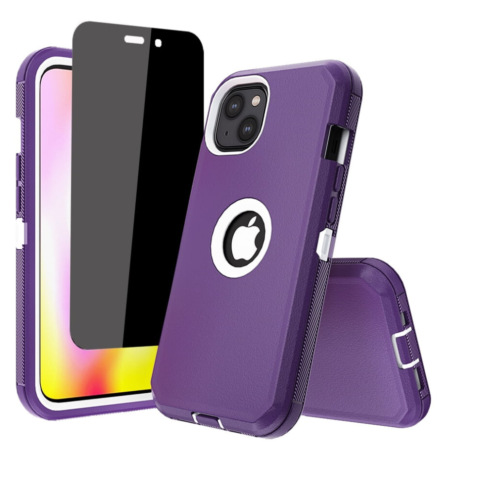Compatible With Iphone 14 Plus Case + Anti-Spy Screen Protector, Heavy-Duty Shockproof Protective Case, 6.7", Purple & White White,Purple 9028731991634